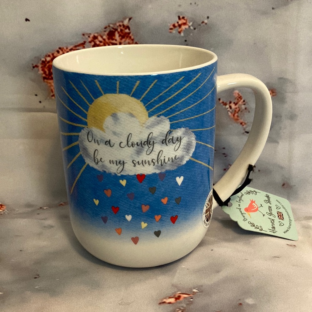 “On A Cloudy Day Be My Sunshine” Hearts Ceramic Large Oversized Coffee Tea Mug
